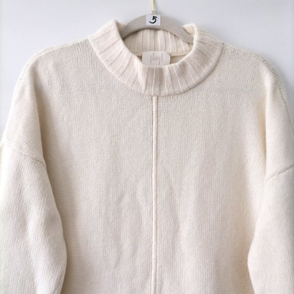 Marella Monochrome Womens Ivory Mock Neck Drop Shoulder Pullover Sweater Size L - Picture 3 of 10